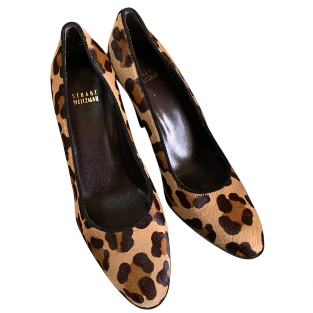 Stuart Weitzman Pony Hair Cheetah Animal Print Platform Leather Pumps 9.5M NWOT